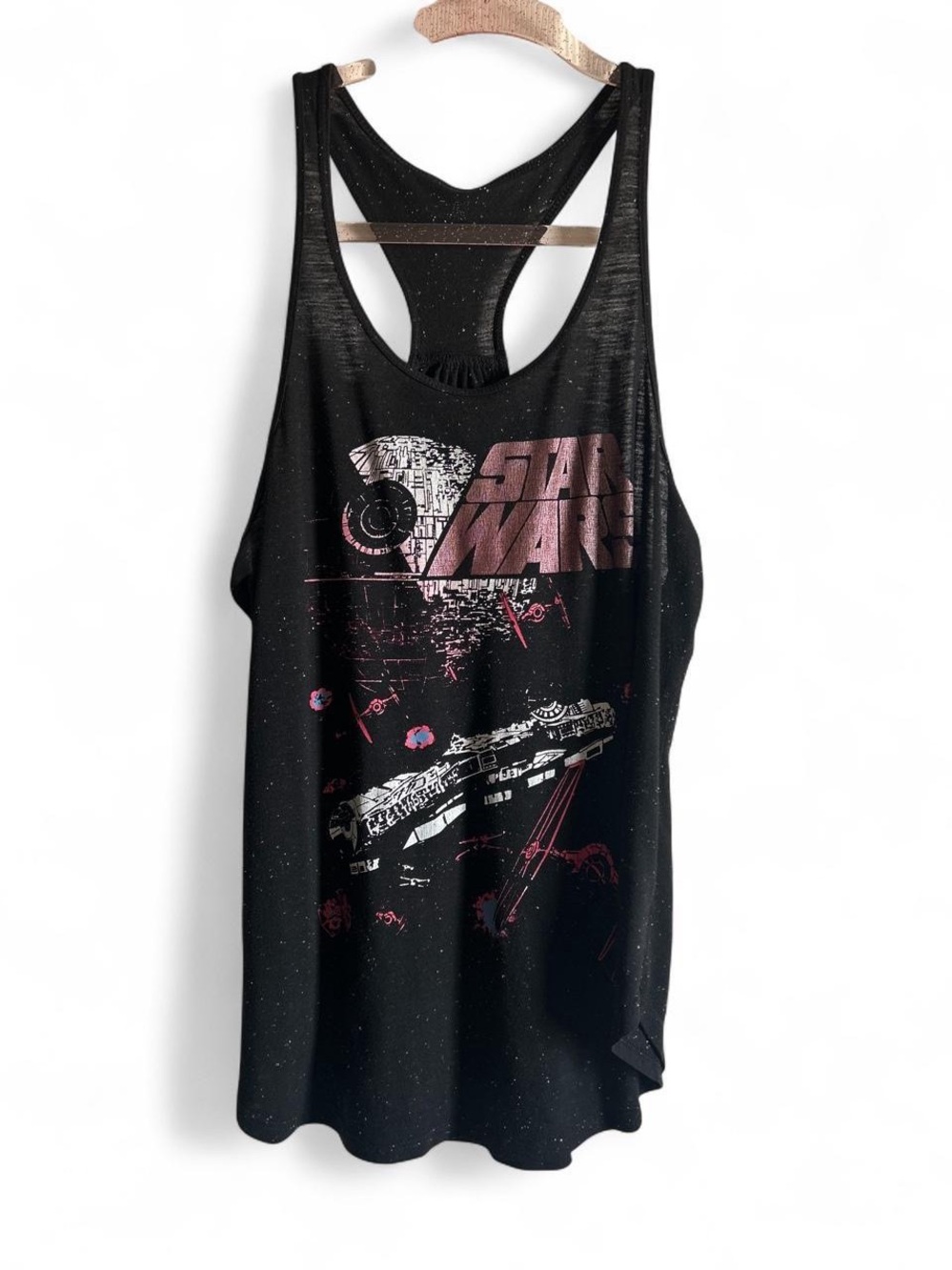 Star Wars Black Tank Top with Pink and White Graphic
